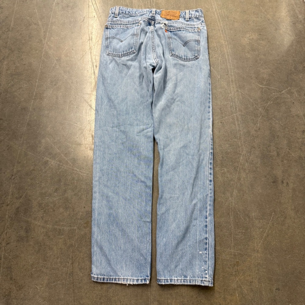 Vintage Levis 505 Orange Tab Jeans 33x32 Light Wash Distressed Paint Splatter